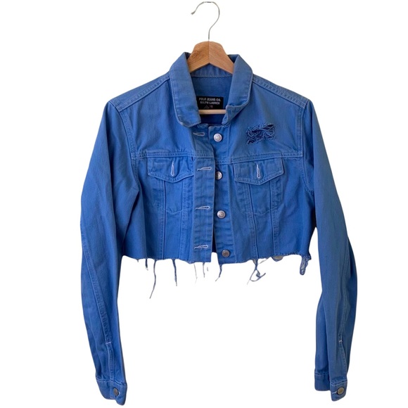 Polo Ralph Lauren Light Blue Cropped Denim Jacket | Ralph Lauren Jacket Size L